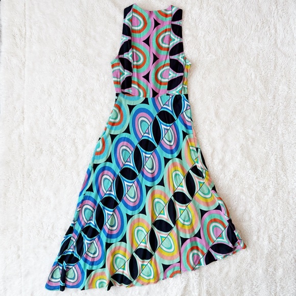 Anthropology Women Multicolor Geometric Retro Sleeveless Asymmetric Dress US0 - Picture 6 of 13